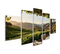 islandburner Edition X1 Tableau sur toile Motif terrasse ensoleillée avec vue sur vignobles et collines 5 pièces