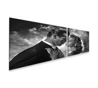 islandburner Humphrey Bogart Impression sur toile en 2 parties Motif rencontre de rêve dans la fumée et le silence en noir et blanc 160 x 40 cm