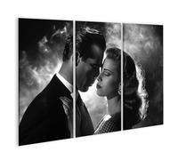 islandburner Humphrey Bogart Impression sur toile Motif rencontre rêveuse dans la fumée et le silence en noir et blanc - Toile 130 x 80 cm - 3 parties