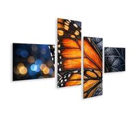 islandburner Image sur toile Ailes de papillon en gros plan avec gouttes d'eau sur feuille - 4 pièces - Edition K1