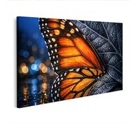 islandburner Image sur toile Ailes de papillon en gros plan avec gouttes d'eau sur feuille - Edition P1