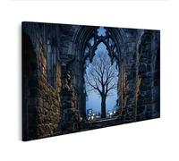 islandburner Image sur toile Arbre solitaire dans la fenêtre d'une ancienne ruine - Décoration murale pour pièces d'ambiance - Édition E1