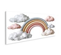 islandburner Image sur toile - Arc-en-ciel délicat avec nuages - Décoration murale pour chambre d'enfant - Motif panorama - Édition K1