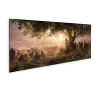 islandburner Image sur toile avec inscription « Stripping Gemeinschaft unter dem Baum » - Décoration murale pour salon - Pour les amateurs d'histoire - Panorama