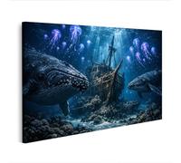 islandburner Image sur toile baleines majestueuses et bateau coulé dans l'océan - Édition W2