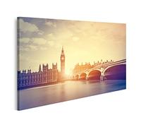islandburner Image sur toile Big Ben Westminster Bridge sur la Thaïse à Londres, Royaume-Uni, symbole anglais, vintage, style rétro, affiche murale