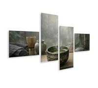 islandburner Image sur toile - Bol vaporant avec thé vert - Style asiatique - 4 pièces - Édition E1