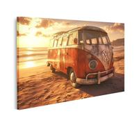 Islandburner Image sur toile Bus Volkswagen ancien sur une plage ensoleillée pour les amoureux du vintage, location de planches de surf, images, tableaux muraux, poster