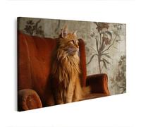 islandburner Image sur toile Chat orange moelleux sur chaise en velours devant mur floral - Édition F2