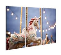 islandburner Image sur toile - Cheval carrousel rêveur - Décoration murale pour chambre d'enfant - Décoration magique pour les petits rêveurs - 3 pièces - Edition N1