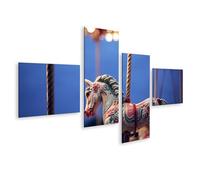 islandburner Image sur toile - Cheval carrousel rêveur - Décoration murale pour chambre d'enfant - Décoration magique pour les petits rêveurs - 4 pièces - Edition O1