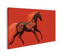 islandburner Image sur toile Cheval marchant avec motifs floraux sur fond rouge - Édition S2