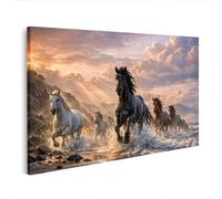 islandburner Image sur toile Chevaux galopant sur la plage au coucher du soleil - Edition Q1