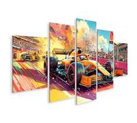 islandburner Image sur toile colorée Formule 1 course avec feux d'artifice et drapeau pour salon, fans de sport automobile, magasin de sport, images murales poster