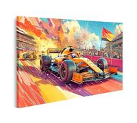 islandburner Image sur toile colorée Formule 1 course avec feux d'artifice et drapeau pour salon, fans de sport automobile, magasin de sport, images murales poster