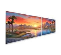 islandburner Image sur toile Coucher de soleil sur le lac de montagne avec palmiers Images murales Poster