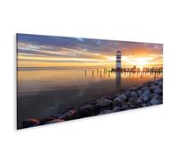 islandburner Image sur toile Coucher de soleil sur le phare sur la rive du lac Images murales Poster