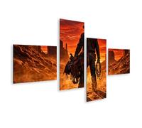 islandburner Image sur toile Cowboy solitaire au coucher du soleil - Décoration murale occidentale - 4 pièces - Edition K1