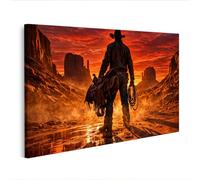 islandburner Image sur toile Cowboy solitaire au coucher du soleil - Décoration murale occidentale - Edition M2