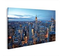 islandburner Image sur toile de New York City Skyline à l'heure bleue - Tableau mural urbain - Édition N4