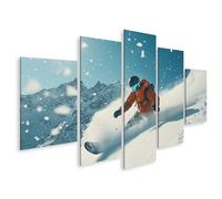 islandburner Image sur toile de qualité supérieure Snowboarder dans la neige poudrée dans les montagnes Images murales Poster