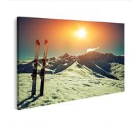 islandburner Image sur toile Deux skis se dressent dans la neige devant des montagnes majestueuses et une lumière du soleil éclatante - Edition T2