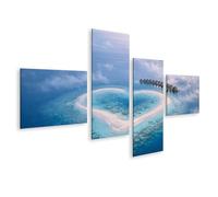 islandburner Image sur toile en forme de cœur Banc de sable aux Maldives - Décoration murale pour les amoureux de la nature - 4 pièces - Edition M1
