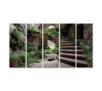 islandburner Image sur toile - Escalier en pierre mystique - Décoration murale pour salon - Pour les amoureux de la nature - 5 pièces - XXL - Edition P2