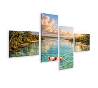 islandburner Image sur toile estuaire des Caraïbes avec cochon et palmiers flottants - 4 pièces - Edition S1