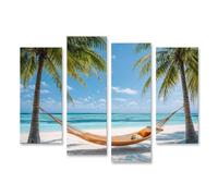 islandburner Image sur toile Hamac relaxant entre palmiers sur la plage - 4 pièces