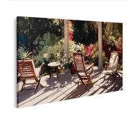 islandburner Image sur toile - Jardin baigné de soleil avec chaises longues et fleurs - Edition C2