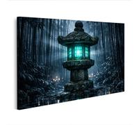 islandburner Image sur toile - Lanterne mystique en pierre dans la forêt de bambou - Décoration murale pour les amoureux de la nature - Édition J2