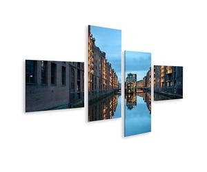 islandburner Image sur toile Magique Hambourg Memory City pour salon pour les amateurs d'architecture - 4 pièces - Edition M1