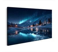 islandburner Image sur toile - Magnifique image d'hiver avec aurores boréales et montagnes enneigées - Édition E2