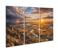 islandburner Image sur toile - Magnifique paysage avec coucher de soleil et rivière - 3 pièces - Edition O1