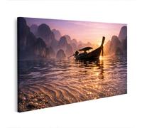islandburner Image sur toile - Magnifique tableau mural d'une baie avec bateau et coucher de soleil - Édition B2