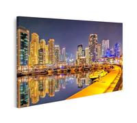 islandburner Image sur toile miroir d'horizon la nuit dans le port moderne de la grande ville Images murales Poster