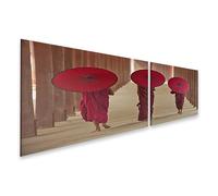 islandburner Image sur toile Moines sous des parapluies rouges Marcher Photos murales Poster