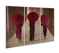 islandburner Image sur toile Moines sous des parapluies rouges Marcher Photos murales Poster