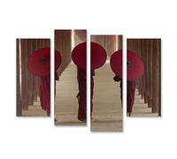 islandburner Image sur toile Moines sous des parapluies rouges Marcher Photos murales Poster
