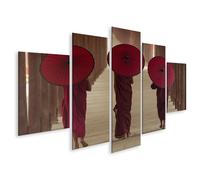 islandburner Image sur toile Moines sous des parapluies rouges Marcher Photos murales Poster