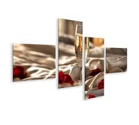 islandburner Image sur toile - Moment romantique champagne - Décoration murale pour chambre à coucher - Pour amoureux - 4 pièces - Edition Q1
