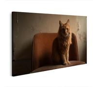 islandburner Image sur toile - Motif chat orange sur une chaise en velours devant mur plâtré - Edition E2