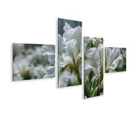 islandburner Image sur toile - Motif fleurs d'iris délicates - Élégance - Pour salon - Pour les amoureux de la nature - 4 pièces - Edition I1