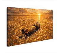 islandburner Image sur toile - Motif loutre détendue au coucher du soleil - Pour les amoureux des animaux - Édition E1