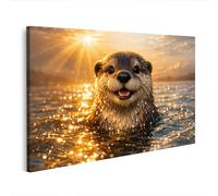 islandburner Image sur toile - Motif loutre joyeux au soleil - Décoration murale pour les amoureux des animaux - Édition C1
