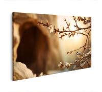 islandburner Image sur toile - Motif oiseau sur une branche en fleurs au printemps - Décoration murale pour les amoureux de la nature - Édition E1