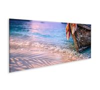 islandburner Image sur toile murale d'un vieux bateau sur la plage avec des vagues douces - Panorama