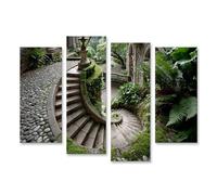 islandburner Image sur toile Mystique Escalier en pierre Décoration murale pour salon pour les amoureux de la nature - 4 pièces - Edition Q2