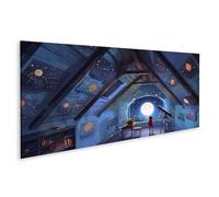 islandburner Image sur toile Observatoire magique de clair de lune - Décoration murale pour chambre d'enfant - Pour petits explorateurs - Panorama